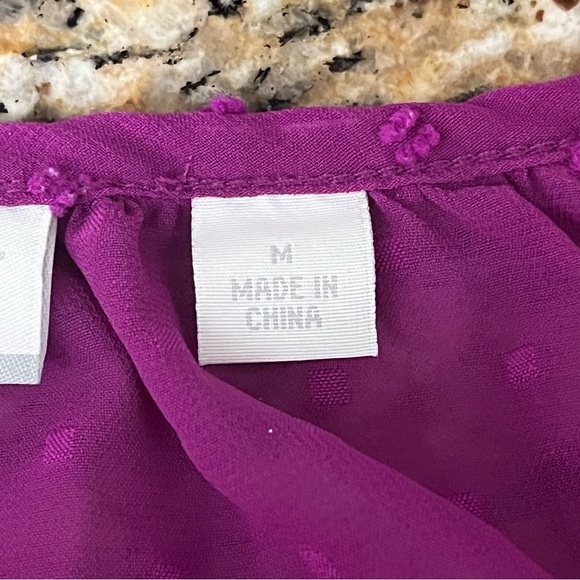 New York & Company Sheer Purple Peasant Blouse with Tie Neck Size M - Picture 9 of 11